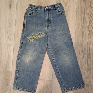 Vintage Kids Blue Jeans with Embroidered Detail